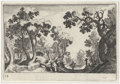 Paisagem florestal com camponeses de Simon Frisius