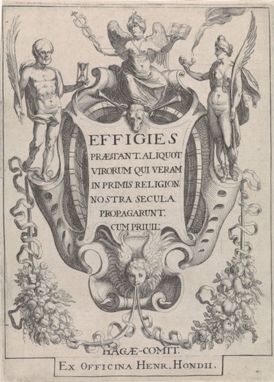 Cartucho com guirlandas em forma de figuras de Simon Frisius