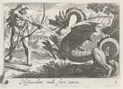 Hércules mata o dragão Ladão de Simon Frisius