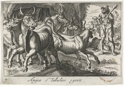 Rebanho de Hércules rebanho de Geryon
Augiae stabulum egerit (título sobre o objecto)
Temas hercúleos (título da série) de Simon Frisius