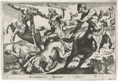 Hércules lutando contra os centauros Centauros superat (título no objeto) Temas Hercúleos (título da série) de Simon Frisius