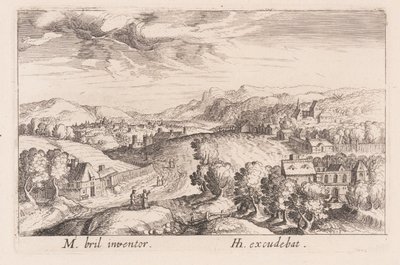 Paisagem montanhosa com três casais, de Topographia Variarum Regionum de Simon Frisius