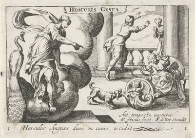 Jonge Hercules wurgt twee slangen
Hercules Angues duos in cunis occidit (título sobre o objecto)
Herculische thema