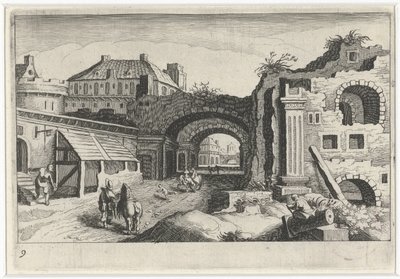 Paisagem de Cityscape com uma ruína
Paisagens do Sul da Europa (título da série)
Topographia variarum regionum (título da série) de Simon Frisius