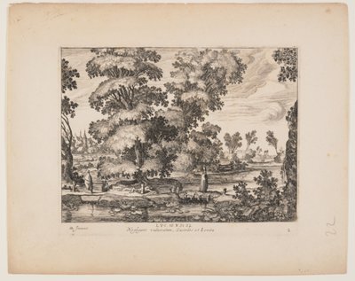 O padre que passa pelo homem, de Paisagens com a história do bom samaritano de Simon Frisius