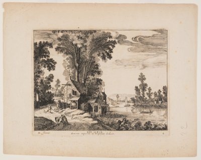 O Samaritano aproxima-se da estalagem, de Paisagens com a história do Bom Samaritano de Simon Frisius