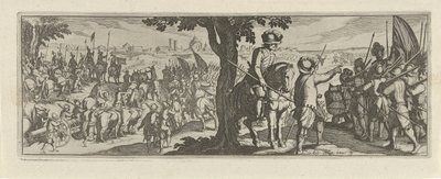 Twee soldaten onder een boom Cavalaria (título da série) Faecvnda o que é a amada de Phaebus e a grata Florentia a homens de gênio aguçado, bastante são mostrados pelos pvgnas, enthea pela força dos seios que Mercúrio esculpiu o cliente experiente (título  de Simon Frisius