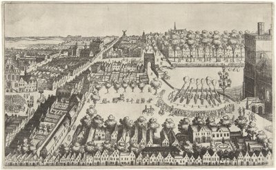 Fogueiras de celebração em Haia após a proclamação da trégua, 1609 de Simon Frisius