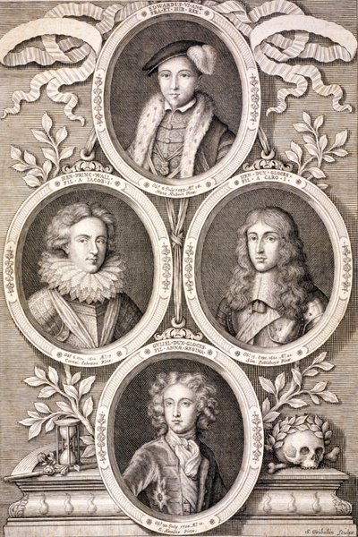 Eduardo VI, Henrique e Guilherme, Duques de Gloucester, e Henrique, Príncipe de Gales, c1700. de Simon Gribelin