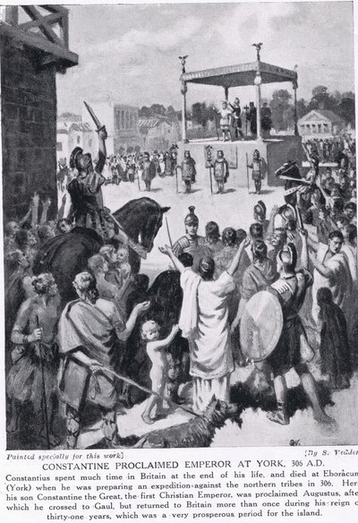 Constantino proclamou o Imperador em York, 306 dC, ilustração da "História das Nações de Hutchinson", c.1910 de Simon Harmon Vedder