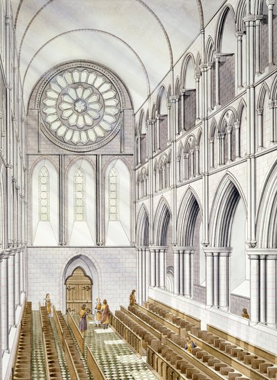 O Interior da Igreja, Abadia de Byland (aguarela sobre papel) de Simon Hayfield