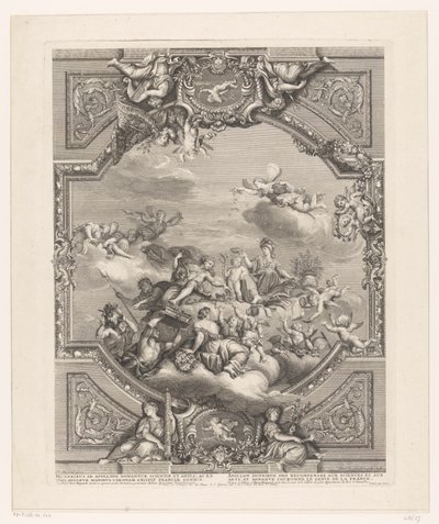 Pintura de teto em Versalhes: Apollo distribui recompensas para Artes e Ciências, Minerva coroa o gênio da França de Simon Henri Thomassin