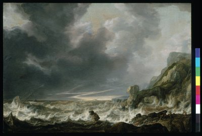 Ship In Distress Off A Rocky Coast, c.1645 (petróleo sobre madeira) de Simon Jacobsz. Vlieger
