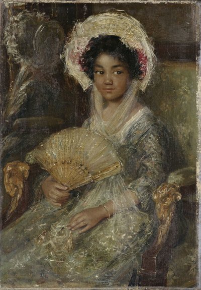 Jovem com um leque, c. 1906 (óleo sobre tela) de Simon Maris
