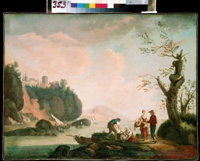 Os Pescadores. Pintura de Simon Mathurin Lantarat (1729-1778). Óleo sobre tela. Arte francesa, rococó. Museu de Arte Mikhail Kroshitsky, Sevastopol (Sevastopol) Ucrânia de Simon Mathurin Lantarat