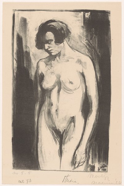 Estudo de uma mulher nua em pé de Simon Moulijn (signed by artist)