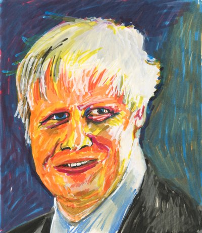 Boris Johnson, 2019 (tinta e canetas de tinta acrílica sobre papel) de Simon Neville