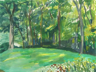 Jardim e zona húmida, 2018 (aguarela sobre papel) de Simon Neville