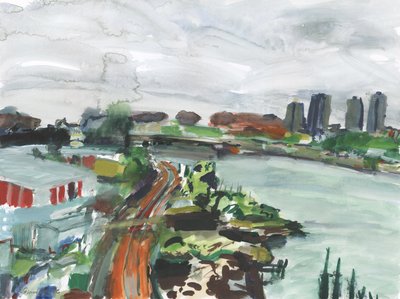 Vista do rio Harlem (aguarela e guache sobre papel) de Simon Neville