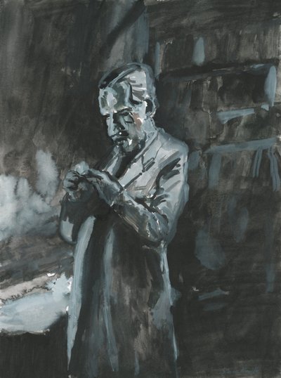 Homem a fumar cachimbo, 2019 (aguarela sobre papel) de Simon Neville