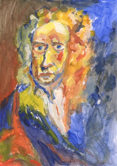 Sir Isaac Newton, 2023 (acrílico sobre papel) de Simon Neville