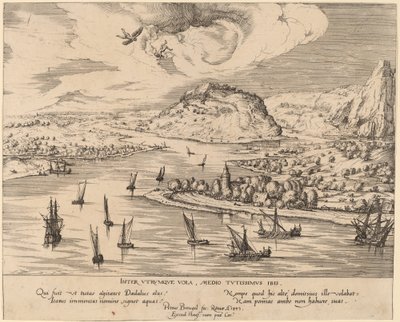 Paisagem fluvial com a queda de Ícaro de Simon Novellanus after Pieter Bruegel the Elder