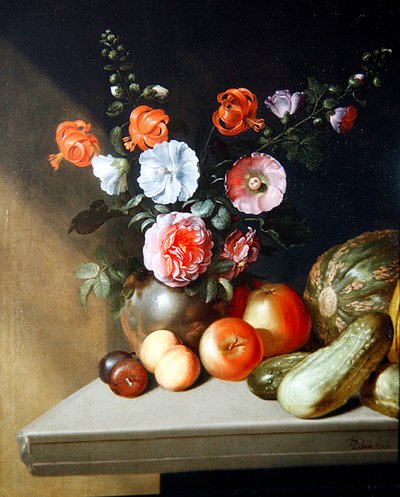 Uma Natureza Morta de Rosas, Delfinios e Lírios de Simon Peter Tilmann
