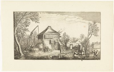 Paisagem de inverno com fazenda Paisagens (título da série) de Simon Poelenburg