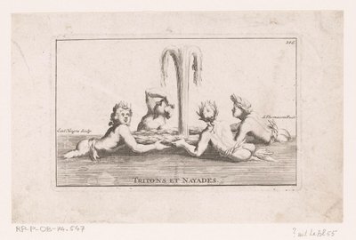 Fonteinsculptuur van tritonen en naïaden Tritões e Nayads. (título no objeto) Coleção de estátuas, grupos, fontes, termos, vasos e outros ornamentos magníficos do castelo e parque de Versalhes (título da série) de Simon Thomassin