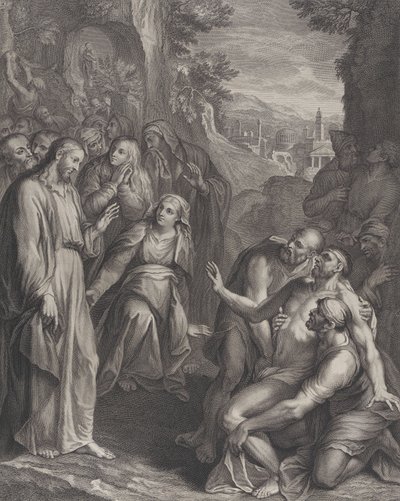 A Ressurreição de Lázaro, com Cristo à esquerda, ca. 1729. de Simon Vallee