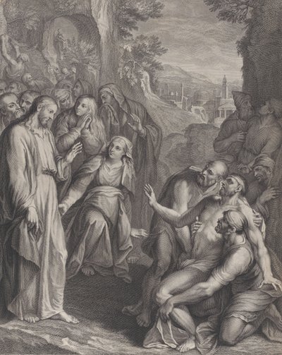 A Ressurreição de Lázaro, com Cristo à esquerda, ca. 1729. de Simon Vallee