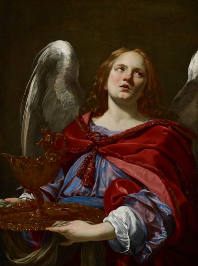 Anjos com atributos da Paixão: Anjo a segurar o recipiente e a toalha para lavar as mãos de Pôncio Pilatos de Simon Vouet