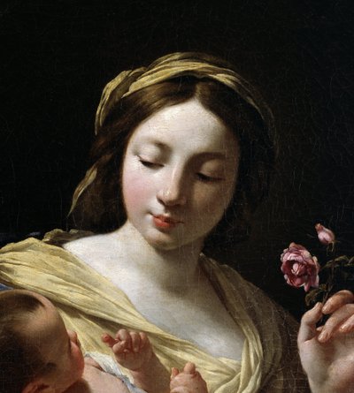 Detalhe de “” A Virgem e o Menino Jesus ”(óleo sobre tela) de Simon Vouet