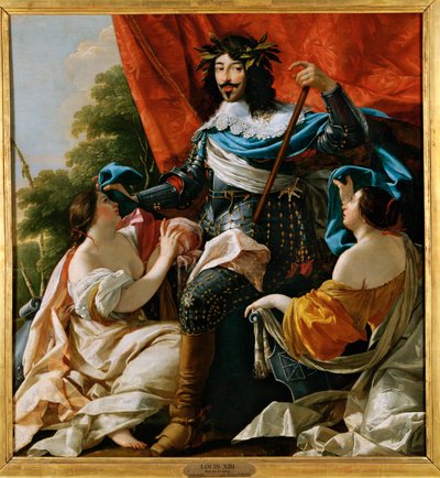 Luís XIII entre duas mulheres que simbolizam a França e Navarra ... de Simon Vouet