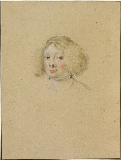 Retrato de uma jovem com brincos de pérola de Simon Vouet
