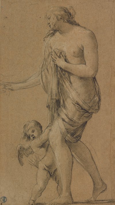 Estudo para as figuras de Vénus e Cupido (anverso); Estudo de um nu masculino (verso) de Simon Vouet