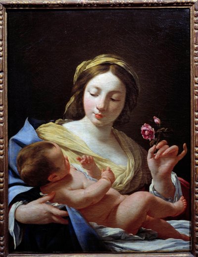The Virgin a Child and a Rose Painting de Simon Vouet (1590-1649) 1627 Sun. 0,8x0,62 m Marselha, Musee des Beaux Arts de Simon Vouet