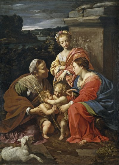 Virgem e criança com João Batista quando menino, Santa Isabel e Santa Catarina, 1625-1626 de Simon Vouet