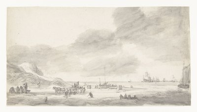 Cena de praia com pescadores de concha e caminhantes de Simon de Vlieger (possibly)