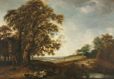 Camponeses adormecidos perto de Fields Parable of the Weeds, 1650-1653. de Simon de Vlieger