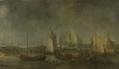 A Batalha no Slaak entre as frotas holandesa e espanhola durante a noite de 12 a 13 de setembro de 1631 de Simon de Vlieger