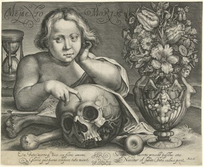 Criança com crânio (Vanitas)
Memento Mori (título sobre o objecto) de Simon van de Passe