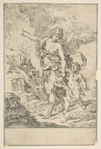 Um anjo da guarda andando com uma criança, ca. 1640 de Simone Cantarini