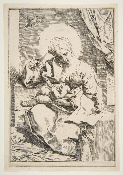 Madonna e criança com um pássaro, ca. 1635-1636. de Simone Cantarini