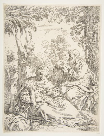 A Sagrada Família descansando em sua fuga para o Egito, ca. 1637-1639. de Simone Cantarini