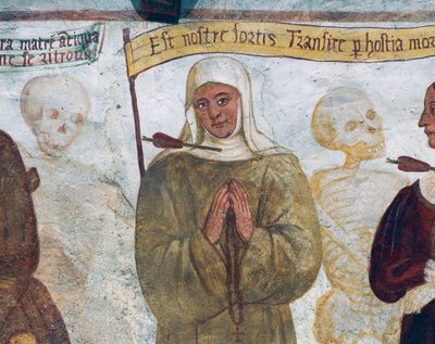 Morte com a freira, detalhe de A Dança da Morte de Simone II Baschenis