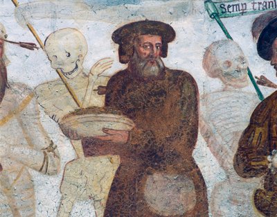 Morte com o rico avarento, detalhe de A Dança da Morte de Simone II Baschenis