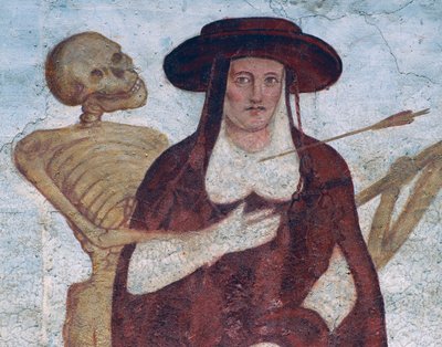 O Cardeal e a Morte, detalhe de A Dança da Morte de Simone II Baschenis