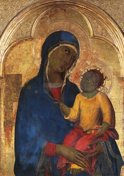 Madonna and Child, detalhe do Retábulo de San Domenico de Simone Martini (1283-1344), têmpera e ouro sobre painel de madeira de Simone Martini