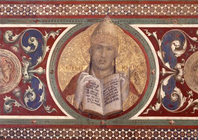 Maesta: St Gregory, detalhe da moldura, 1315 detalhe afresco de 51591 de Simone Martini
